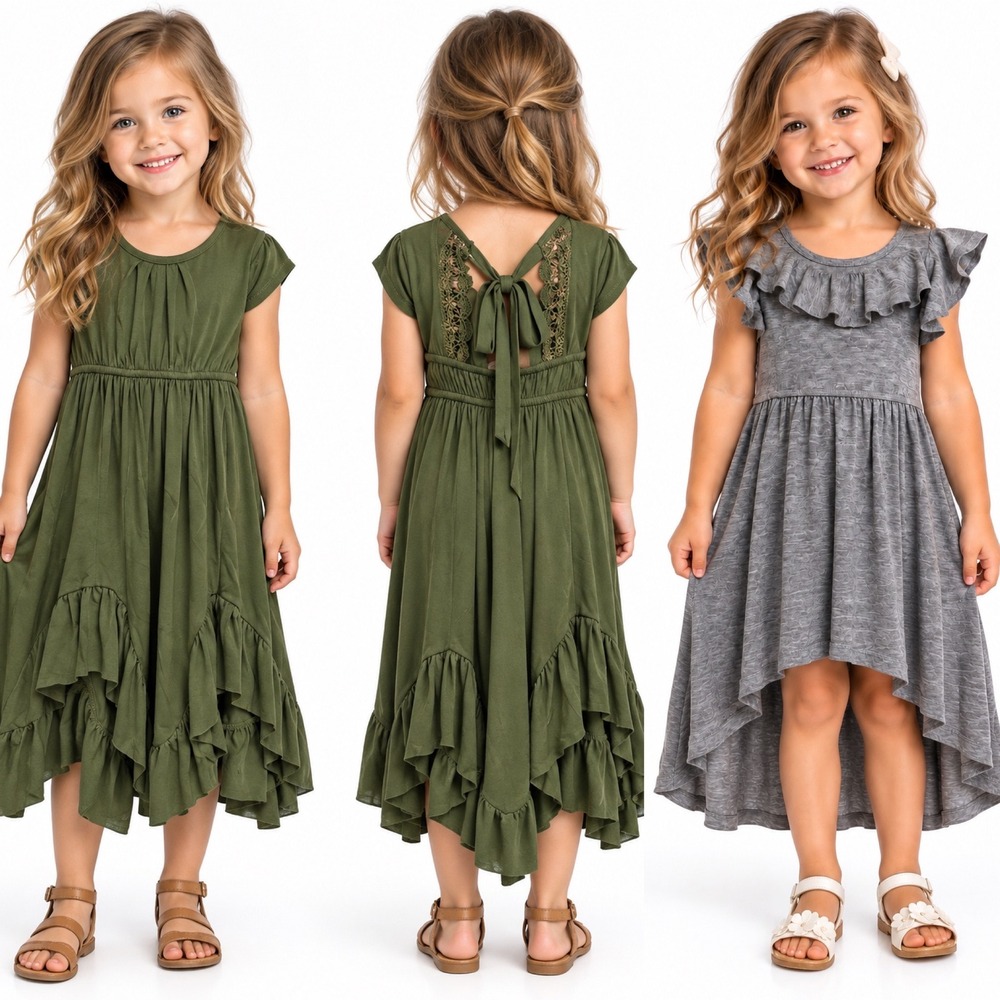 Mia Joy Dress Set Size 3 Bundle Olive Braelyn Gray Nyla High-Low Ruffle